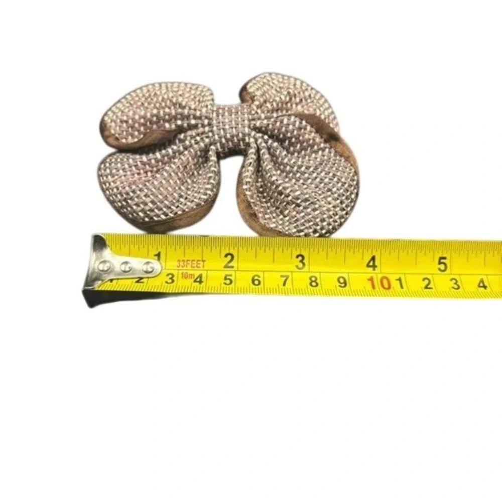 Vintage Brown White Woven Burlap Style Texture‎ Double-loop Bow Hair Barrette